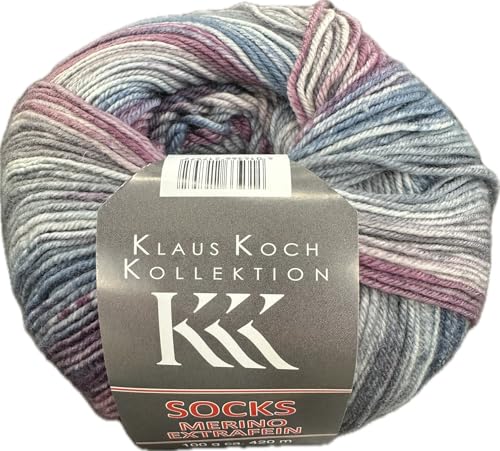 ONline Klaus Koch Merino Extrafein Sockenwolle, 4-fädig, 100g, 420m, 75% Schurwolle 25% Polyacryl, Mulesingfrei (02 beere grau) von ONline Garne