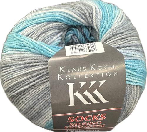 ONline Klaus Koch Merino Extrafein Sockenwolle, 4-fädig, 100g, 420m, 75% Schurwolle 25% Polyacryl, Mulesingfrei (03 grau salbei) von ONline Garne