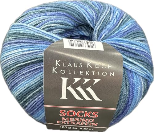 ONline Klaus Koch Merino Extrafein Sockenwolle, 4-fädig, 100g, 420m, 75% Schurwolle 25% Polyacryl, Mulesingfrei (06 Marine/blau) von ONline Garne
