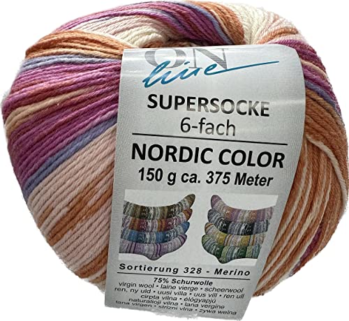 ONline Supersocke 6-fach 150g Sort. 328 Nordic Color 2774 - Orange-Pink von ONline Garne