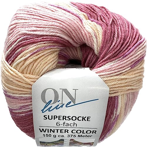 ONline Supersocke 6-fach 150g Sort. 332 Winter-Color 2805 - Rosa/Pink/Apricot von ONline Garne