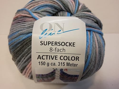ONline Supersocke 8-fach 150g Sort. 339 Active-Color 2854 - Grau/Rosa/Hellblau von ONline Garne