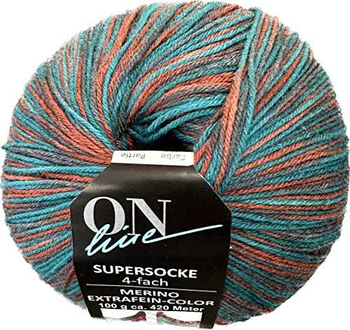 ONline Supersocke Sort. 345 Merino Extrafein Color 100g 2895 - braun/türkis von ONline Garne