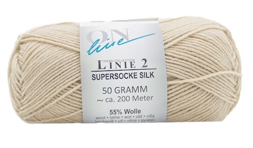 Online Garne Linie 2 Supersocke Silk | beige Sockenwolle mit Seide und Merinowolle | Sockengarn 4fädig (4fach, 4ply) | 55% Wolle, 25% Polyamid, 20% Seide | Strumpfwolle 50g 200m (09 beige) von Online Garne