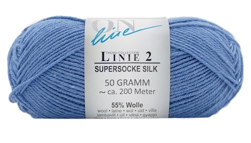 Online Garne Linie 2 Supersocke Silk blau | Sockenwolle mit Seide und Merinowolle | Sockengarn 4fädig (4fach, 4ply) | 55% Wolle, 25% Polyamid, 20% Seide | Strumpfwolle 50g 200m (15 blau) von Online Garne