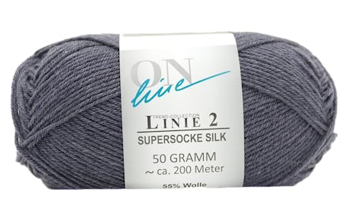 Online Garne Linie 2 Supersocke Silk | dunkelgraue Sockenwolle mit Seide und Merinowolle | Sockengarn 4fädig (4fach, 4ply) | 55% Wolle, 25% Polyamid, 20% Seide | Strumpfwolle 50g 200m (06 anthrazit) von Online Garne