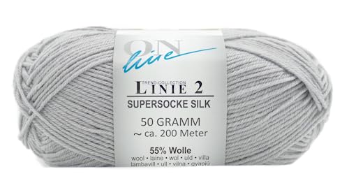 Online Garne Linie 2 Supersocke Silk | graue Sockenwolle mit Seide und Merinowolle | Sockengarn 4fädig (4fach, 4ply) | 55% Wolle, 25% Polyamid, 20% Seide | Strumpfwolle 50g 200m (28 grau) von Online Garne