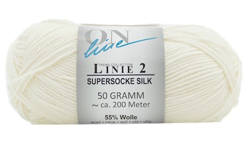 Online Garne Linie 2 Supersocke Silk | natur Sockenwolle mit Seide und Merinowolle | Sockengarn 4fädig (4fach, 4ply) | 55% Wolle, 25% Polyamid, 20% Seide | Strumpfwolle 50g 200m (23 natur) von Online Garne