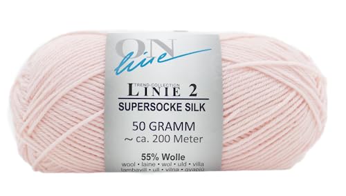 Online Garne Linie 2 Supersocke Silk | rosa Sockenwolle mit Seide und Merinowolle | Sockengarn 4fädig (4fach, 4ply) | 55% Wolle, 25% Polyamid, 20% Seide | Strumpfwolle 50g 200m (25 babyrosa) von Online Garne