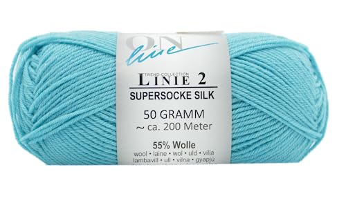 Online Garne Linie 2 Supersocke Silk | türkise Sockenwolle mit Seide und Merinowolle | Sockengarn 4fädig (4fach, 4ply) | 55% Wolle, 25% Polyamid, 20% Seide | Strumpfwolle 50g 200m (32 türkis) von Online Garne