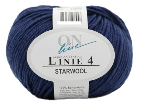 Online Garne Linie 4 Starwool | Reine Merinowolle zum Stricken und Häkeln | 50g Wolle einfarbig uni | Nadelstärke 3,5 bis 4,5 mm (052 | marine) von ONline Garne