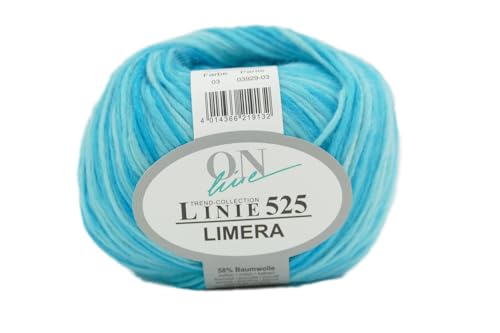 Online Garne Linie 525 Limera, Häkelwolle, Strickgarn für Frühling und Sommer, Baumwollmischgarn, Nadelstärke 4 bis 4,5 mm (03 türkis) von Online Garne