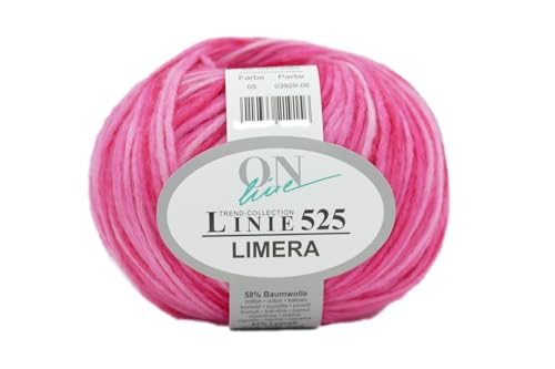 Online Garne Linie 525 Limera, Häkelwolle, Strickgarn für Frühling und Sommer, Baumwollmischgarn, Nadelstärke 4 bis 4,5 mm (05 pink) von ONline Garne
