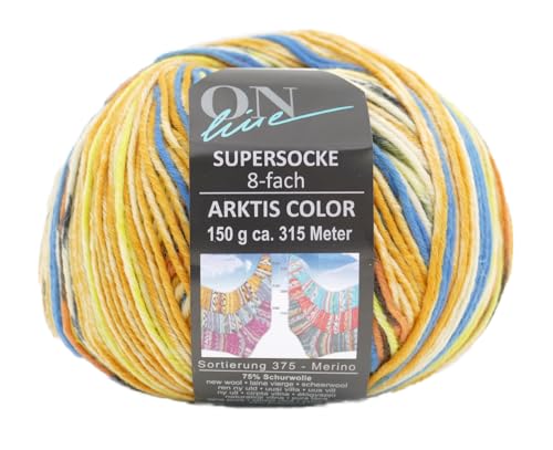 Online Garne Sockenwolle 8-fädig Supersocke Merino Color | Dicke Strumpfwolle mit Farbverlauf zum Stricken und Häkeln | Sockengarn 8-fach, trocknergeeignet (3100) von ONline Garne