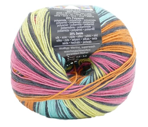 Online Supersocke Silk Color Sockenwolle mit Seide, Sockengarn, Strumpfwolle 4-fädig mit Farbverlauf, 55% Wolle, 25% Polyamid, 20% Seide, 100g, 400m (3124) von ONline Garne