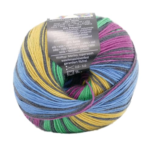 Online Garne Supersocke Silk Color Sockenwolle mit Seide, Sockengarn, Strumpfwolle 4-fädig mit Farbverlauf, 55% Wolle, 25% Polyamid, 20% Seide, 100g, 400m (3125) von ONline Garne