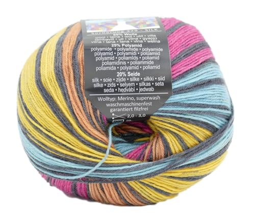 Online Garne Supersocke Silk Color Sockenwolle mit Seide, Sockengarn, Strumpfwolle 4-fädig mit Farbverlauf, 55% Wolle, 25% Polyamid, 20% Seide, 100g, 400m (3126) von ONline Garne