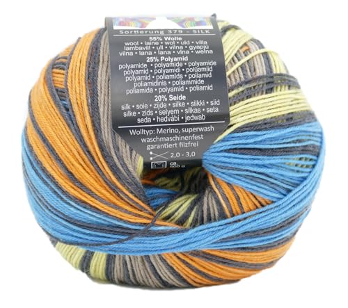Online Garne Supersocke Silk Color Sockenwolle mit Seidenanteil, Sockengarn, Strumpfwolle 4-fädig mit Farbverlauf, 55% Wolle, 25% Polyamid, 20% Seide, 100g, 400m (3127) von ONline Garne