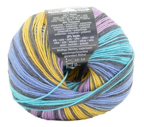 Online Supersocke 4fach Silk Color, Sockenwolle mit Seide, Sockengarn, Strumpfwolle 4-fädig mit Farbverlauf, 55% Wolle, 25% Polyamid, 20% Seide, 100g, 400m (3128) von ONline Garne