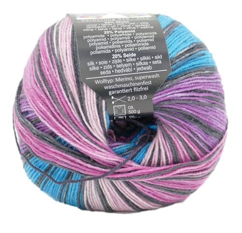 Online Garne Supersocke Silk Color Sockenwolle mit Seide, Sockengarn, Strumpfwolle 4-fädig mit Farbverlauf, 55% Wolle, 25% Polyamid, 20% Seide, 100g, 400m (3129) von ONline Garne