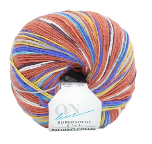Online Garne Supersocke Sockenwolle 6-fach Merino Color | Strumpfwolle 6-fädig mit Merinowolle | 150g dickes Sockengarn mit Farbverlauf | 75% Wolle, 25% Polyamid (3047) von ONline Garne