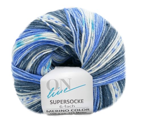 Online Garne Supersocke Sockenwolle 6-fach Merino Color | Strumpfwolle 6-fädig mit Merinowolle | 150g dickes Sockengarn mit Farbverlauf | 75% Wolle, 25% Polyamid (3158) von ONline Garne