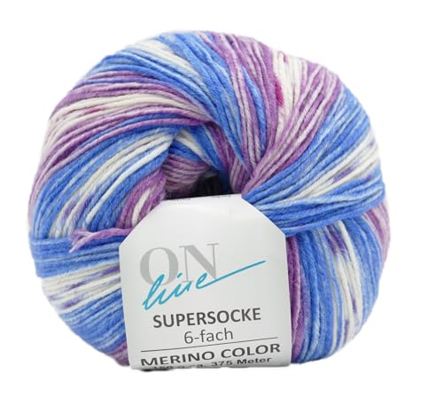 Online Garne Supersocke Sockenwolle 6-fach Merino Color | Strumpfwolle 6-fädig mit Merinowolle | 150g dickes Sockengarn mit Farbverlauf | 75% Wolle, 25% Polyamid (3161) von ONline Garne