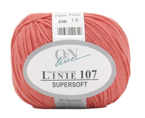 Online Linie 107 Supersoft, Häkelwolle blass rot, Baumwollmischgarn, Strickgarn Sommerwolle, 60% Baumwolle, 40% Polyacryl, 50 Gramm, Wolle für Nadelstärke 3 bis 4 mm (230 melone) von ONline Garne