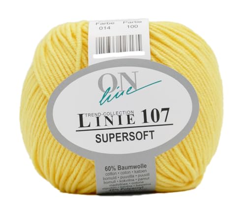 Online Linie 107 Supersoft, Häkelwolle gelb, Baumwollmischgarn, Strickgarn Sommerwolle, 60% Baumwolle, 40% Polyacryl, 50 Gramm, Wolle für Nadelstärke 3 bis 4 mm (014 narzisse) von ONline Garne