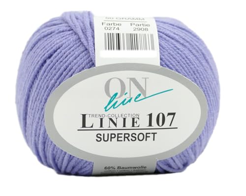 Online Linie 107 Supersoft, Häkelwolle lila flieder, Baumwollmischgarn, Strickgarn Sommerwolle, 60% Baumwolle, 40% Polyacryl, 50 Gramm, Wolle für Nadelstärke 3 bis 4 mm (274 krokus) von ONline Garne