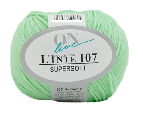 Online Linie 107 Supersoft, Häkelwolle mint grün, Baumwollmischgarn, Strickgarn Sommerwolle, 60% Baumwolle, 40% Polyacryl, 50 Gramm, Wolle für Nadelstärke 3 bis 4 mm (260 mint) von ONline Garne