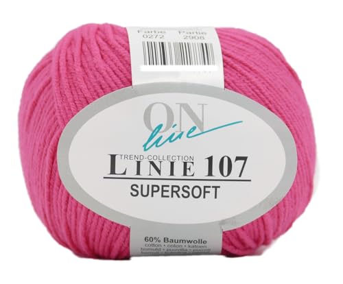 Online Linie 107 Supersoft, Häkelwolle pink, Baumwollmischgarn, Strickgarn Sommerwolle, 60% Baumwolle, 40% Polyacryl, 50 Gramm, Wolle für Nadelstärke 3 bis 4 mm (272 pink) von ONline Garne