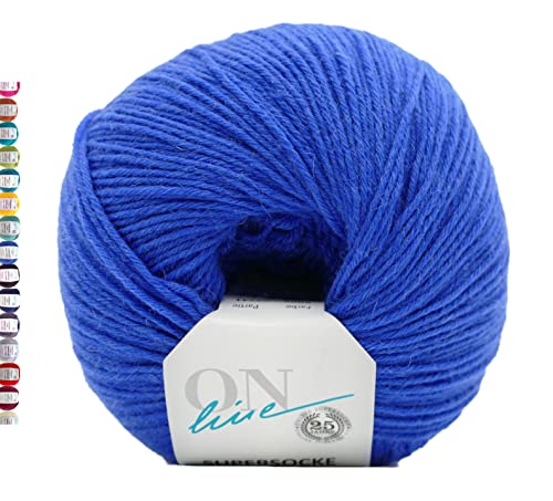 Online Sockenwolle 6-fädig uni blau | Strumpfwolle Online Supersocke 6-fach 321 Merino einfarbig | dickes Sockengarn mit Merinowolle zum Stricken und Häkeln (5009 Blau) von ONline Garne