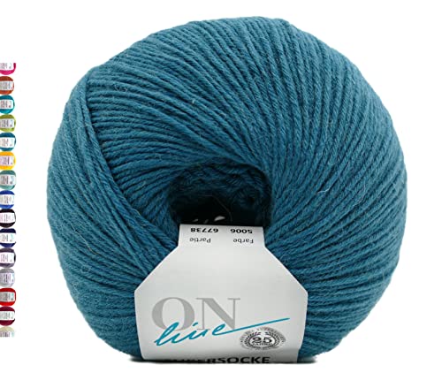 Online Sockenwolle 6-fädig uni petrol | Strumpfwolle Supersocke 6-fach 321 Merino einfarbig | dickes Sockengarn mit Merinowolle zum Stricken und Häkeln (5006 Petrol) von ONline Garne
