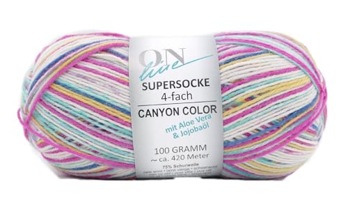 Online Supersocke 4-fach Color mit Aloe Vera und Jojobaöl, Sockenwolle 4-fädig, Strumpfwolle mit Farbverlauf, Wolle zum Socken stricken, häkeln | 75% Wolle, 25% Polyamid, 100g 420m, NS 2,5-3mm (3018) von ONline Garne