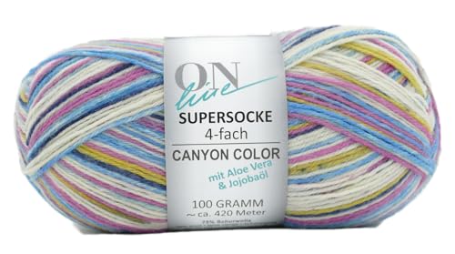 Online Supersocke 4-fach Color mit Aloe Vera und Jojobaöl, Sockenwolle 4-fädig, Strumpfwolle mit Farbverlauf, Wolle zum Socken stricken, häkeln | 75% Wolle, 25% Polyamid, 100g 420m, NS 2,5-3mm (3019) von ONline Garne