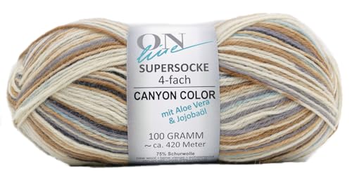 Online Supersocke 4-fach Color mit Aloe Vera und Jojobaöl, Sockenwolle 4-fädig, Strumpfwolle mit Farbverlauf, Wolle zum Socken stricken, häkeln | 75% Wolle, 25% Polyamid, 100g 420m, NS 2,5-3mm (3020) von ONline Garne