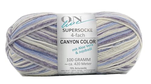 Online Supersocke 4-fach Color mit Aloe Vera und Jojobaöl, Sockenwolle 4-fädig, Strumpfwolle mit Farbverlauf, Wolle zum Socken stricken, häkeln | 75% Wolle, 25% Polyamid, 100g 420m, NS 2,5-3mm (3021) von ONline Garne