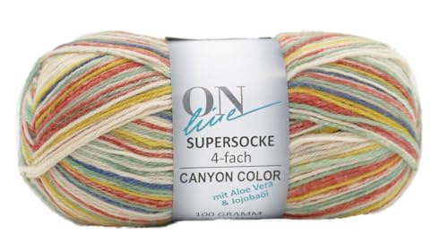 Online Supersocke 4-fach Color mit Aloe Vera und Jojobaöl, Sockenwolle 4-fädig, Strumpfwolle mit Farbverlauf, Wolle zum Socken stricken, häkeln | 75% Wolle, 25% Polyamid, 100g 420m, NS 2,5-3mm (3023) von ONline Garne
