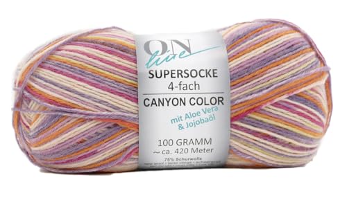 Online Supersocke 4-fach Color mit Aloe Vera und Jojobaöl, Sockenwolle 4-fädig, Strumpfwolle mit Farbverlauf, Wolle zum Socken stricken, häkeln | 75% Wolle, 25% Polyamid, 100g 420m, NS 2,5-3mm (3024) von ONline Garne
