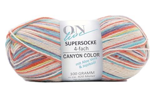Online Supersocke 4-fach Color mit Aloe Vera und Jojobaöl, Sockenwolle 4-fädig, Strumpfwolle mit Farbverlauf, Wolle zum Socken stricken, häkeln | 75% Wolle, 25% Polyamid, 100g 420m, NS 2,5-3mm (3025) von ONline Garne