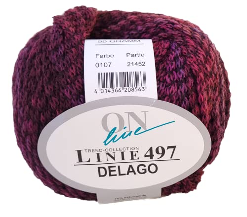 Online Wolle Linie 497 Delago mit Merinowolle extrafein zum Stricken oder Häkeln für Nadelstärke 5,5-6,5 mm, 50g (107) von ONline Garne