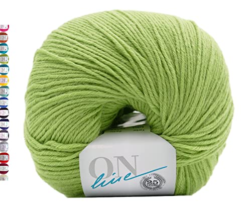 Online Sockenwolle 6-fädig einfarbig grün | Strumpfwolle Supersocke 6-fach 321 Merino Uni | dickes Sockengarn mit Merinowolle zum Stricken und Häkeln (5005 Limette) von Online Garne