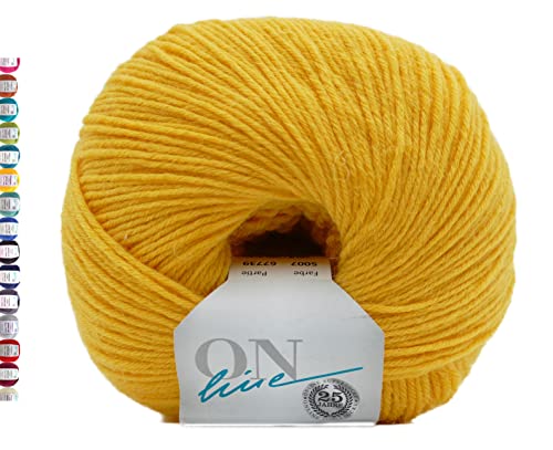 Online Sockenwolle 6-fädig einfarbig gelb | Strumpfwolle Supersocke 6-fach 321 Merino Uni | dickes Sockengarn mit Merinowolle zum Stricken und Häkeln (5007 Gelb) von Online Garne