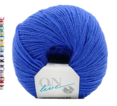 Online Sockenwolle 6-fädig uni blau | Strumpfwolle Online Supersocke 6-fach 321 Merino einfarbig | dickes Sockengarn mit Merinowolle zum Stricken und Häkeln (5009 Blau) von Online Garne