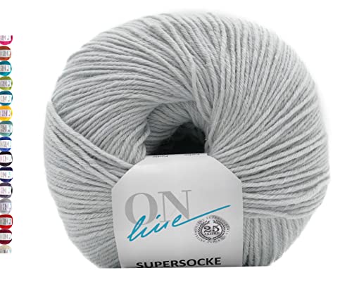 Online Sockenwolle 6-fädig einfarbig grau | Strumpfwolle Supersocke 6-fach 321 Merino Uni | dickes Sockengarn mit Merinowolle zum Stricken und Häkeln (5013 Hellgrau) von Online Garne