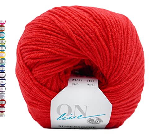 Sockenwolle 6-fädig einfarbig rot | Strumpfwolle Online Supersocke 6-fach 321 Merino Uni | dickes Sockengarn mit Merinowolle zum Stricken und Häkeln (5014 Rot) von ONline Garne