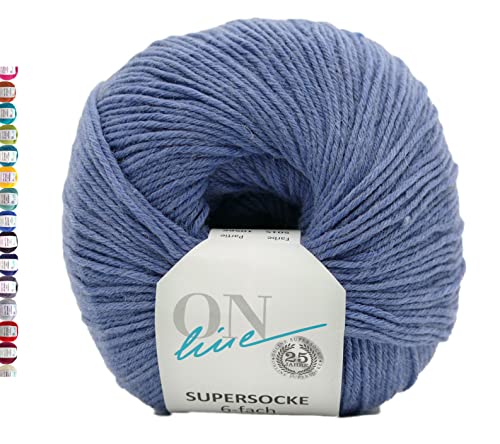 Online Sockenwolle 6-fädig uni | Supersocke 6-fach 321 Merino einfarbig | dickes Sockengarn mit Merinowolle zum Stricken und Häkeln (5015 Jeans) von Online Garne