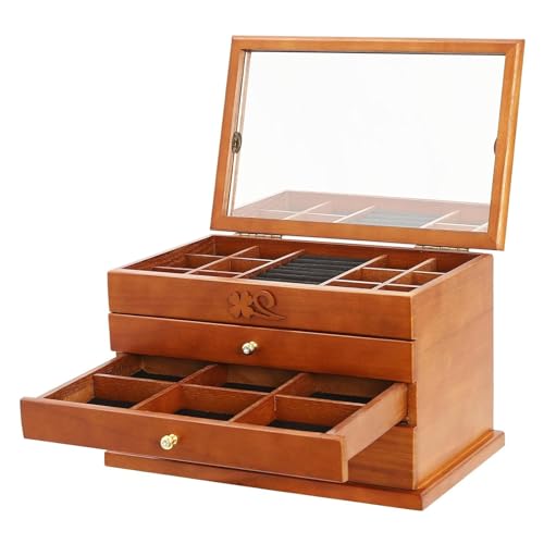 OOPDNEGAK 4-lagige Schmuckschatulle Mit Schubladen, Schmuckaufbewahrungsbox Mit Samtinnenseite, Schmuck-Organizer-Box Aus Massivholz Mit Großer Kapazität, Bestes Geschenk OOPDNEGAK 4-lagige Schmuckschatulle Mit Schubladen, Schmuckaufbewahrungsbox Mit Samtinnenseite, Schmuck-Organizer-Box Aus Massivholz Mit Großer Kapazität, Bestes Geschenk von OOPDNEGAK