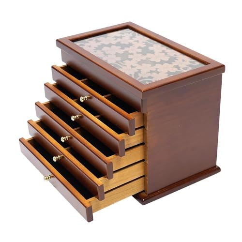 OOPDNEGAK Schmuckschatulle Aus Holz Für Damen, 6-lagiger Organizer Aus Massivholz Für Schmuck, Halsketten, Ringe, Schreibtisch-Aufbewahrungsschrank Im Vintage-Stil(Brown) von OOPDNEGAK